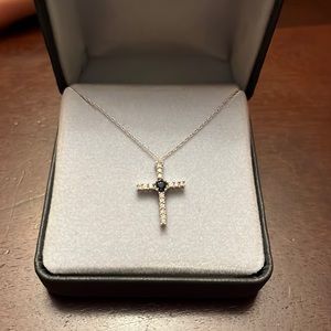 White Gold  Chain & Sapphire /Diamonds Cross Necklace